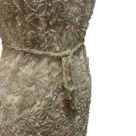 Vintage HandMade in Hong Kong Cream Clear and Pearl Beaded Dress Size 12 - Picture 5 of 9